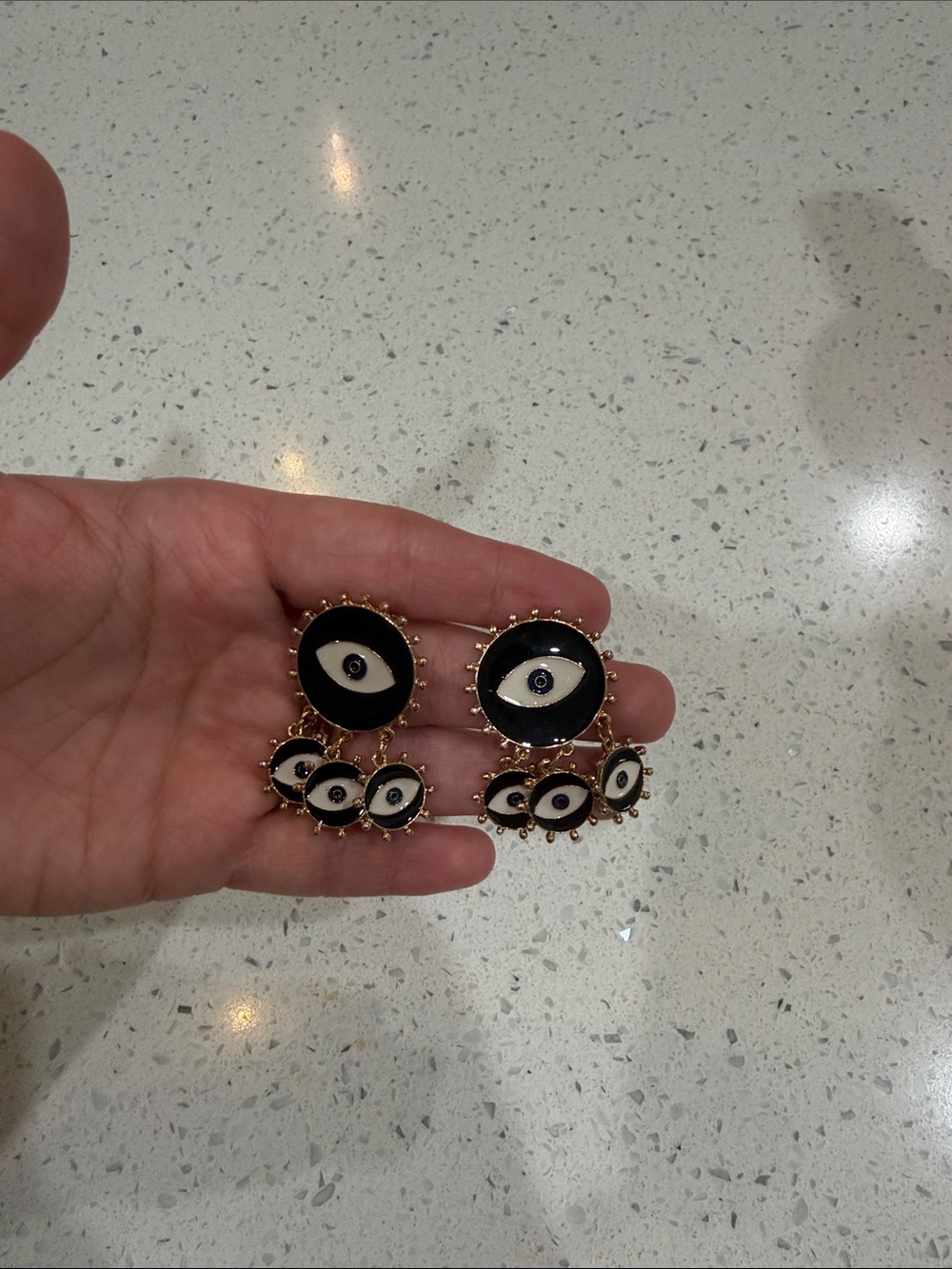 Black Eye Dangle Earrings - Gold Accent